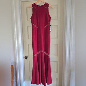 NEW Bebe Burgundy Lace Maxi Dress
